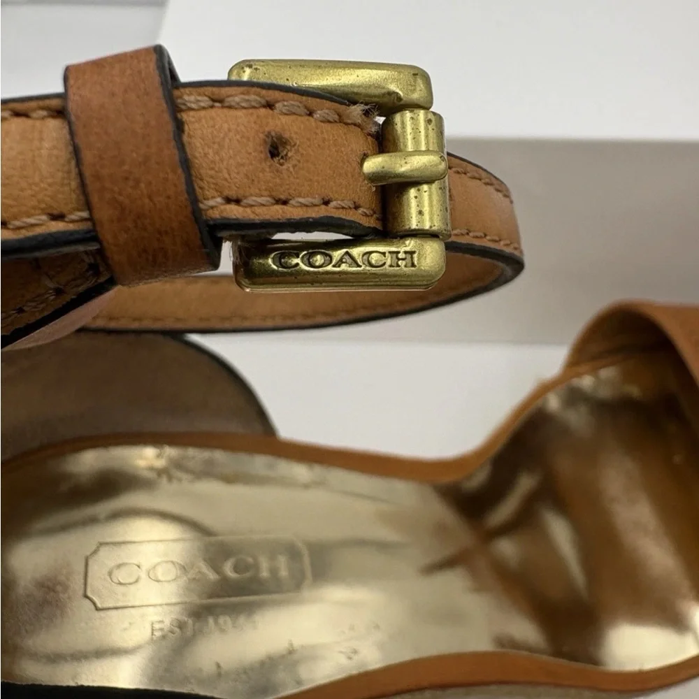Coach Glinda Espadrille Platform Sandal -Size 7B, Brown Buckle Wedge - Picture 5 of 14